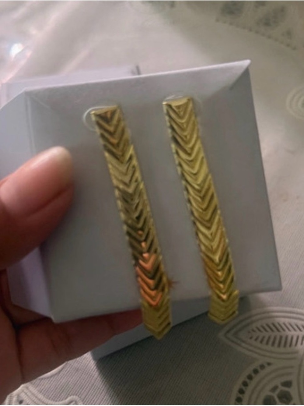 Textured Gold Chevron Hoop Earrings for Women